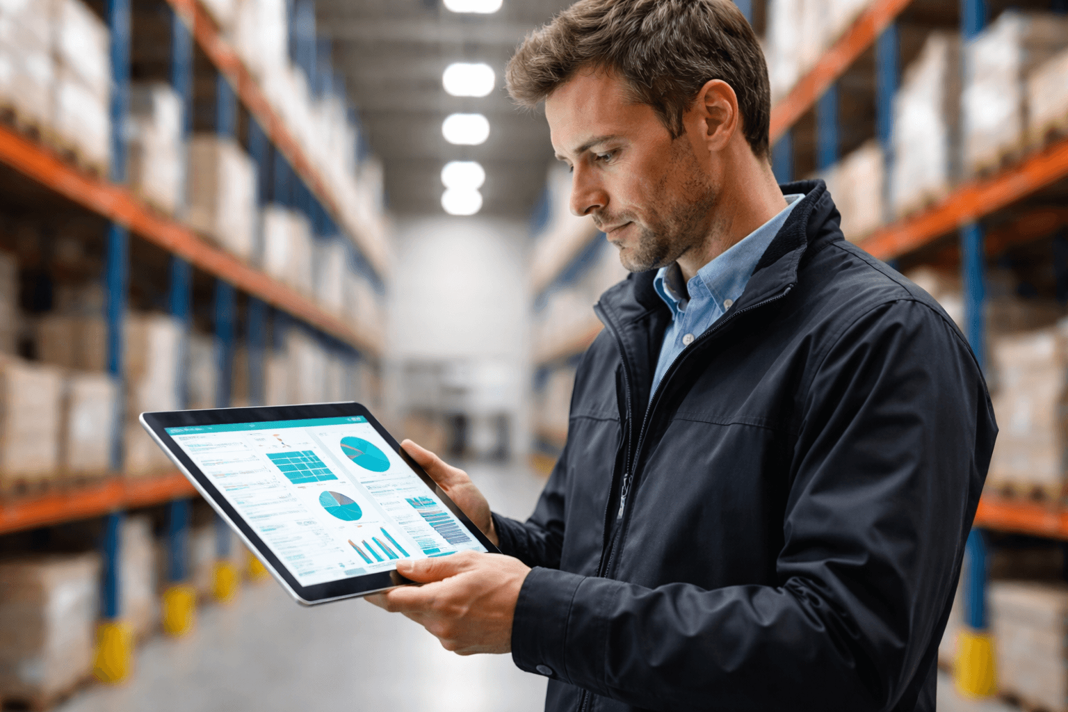 Manufacturing operations manager reviewing production dashboard — ERPNext for manufacturing